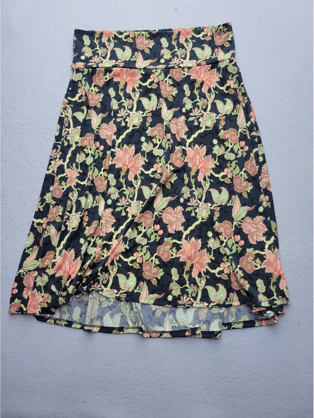 Lulu Roe Women's Skirt Size XL Black/Green Peasant Knit Floral